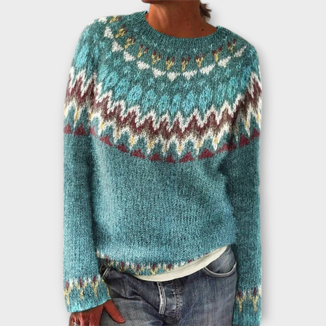 Anna - Petrolfarbener kuscheliger Pullover mit Norweger-Muster