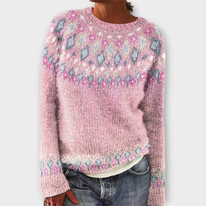 Anna - Petrolfarbener kuscheliger Pullover mit Norweger-Muster
