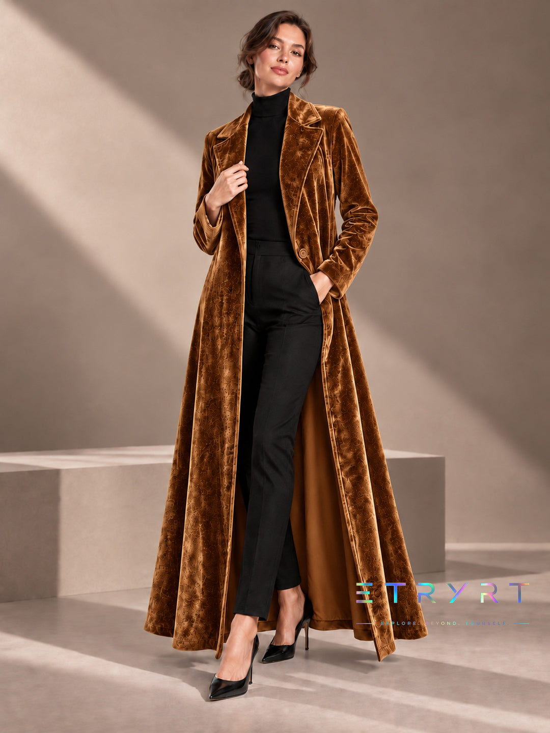 Beatrice | Samt Offene Maxi Jacke