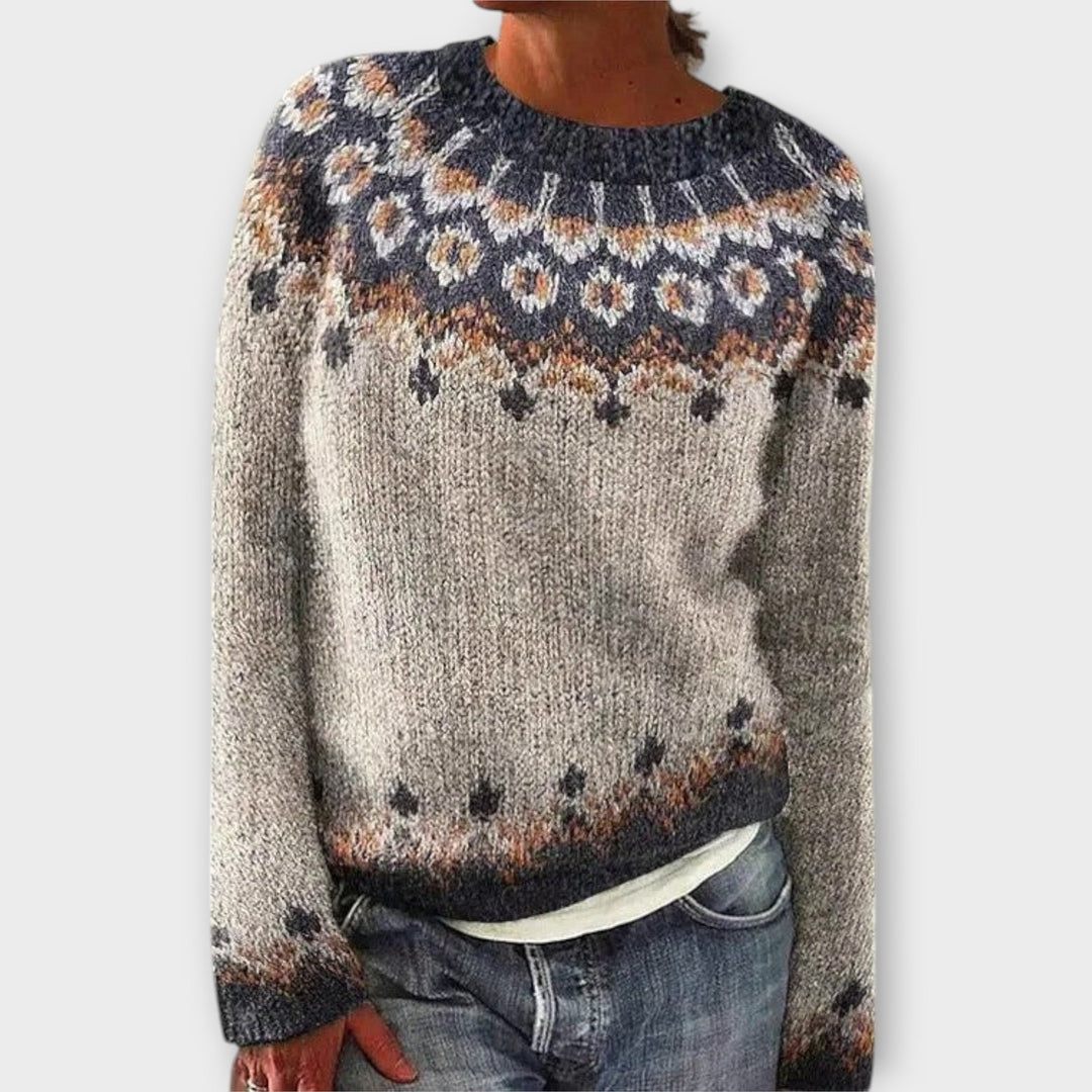 Anna - Petrolfarbener kuscheliger Pullover mit Norweger-Muster