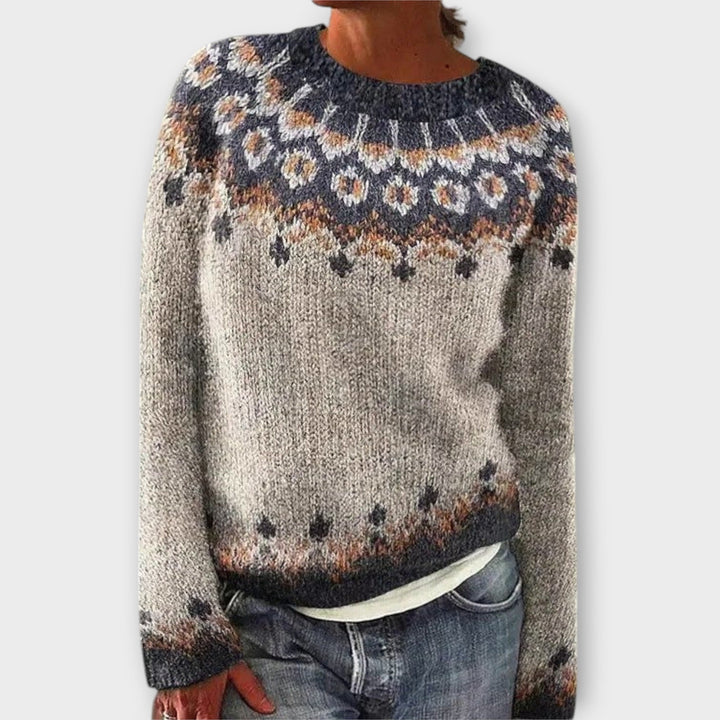 Anna - Petrolfarbener kuscheliger Pullover mit Norweger-Muster