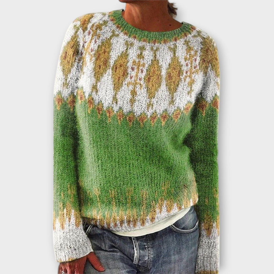 Anna - Petrolfarbener kuscheliger Pullover mit Norweger-Muster
