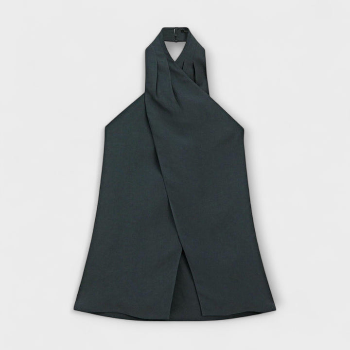 Hannah - Blauer Halter Neck Top mit Rückenausschnitt
