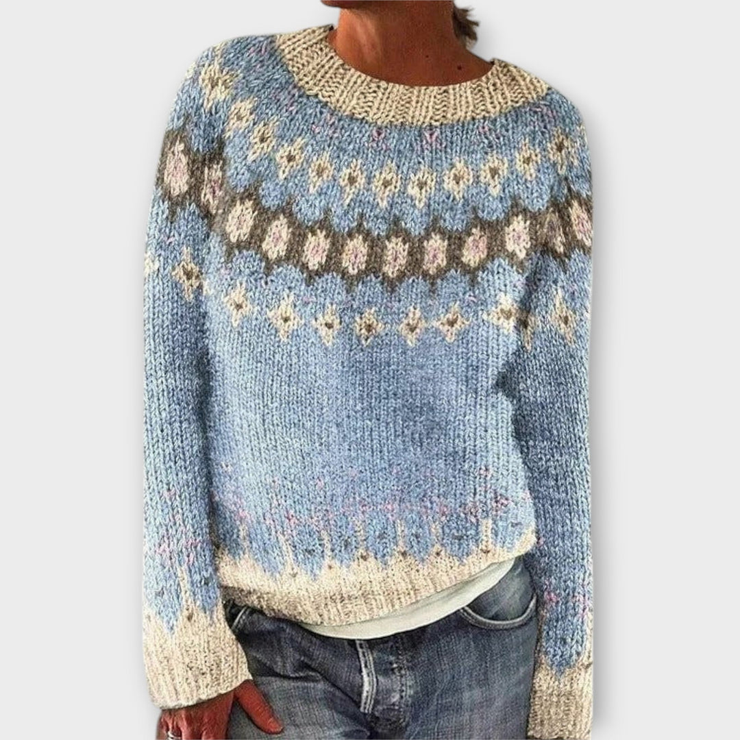Anna - Petrolfarbener kuscheliger Pullover mit Norweger-Muster