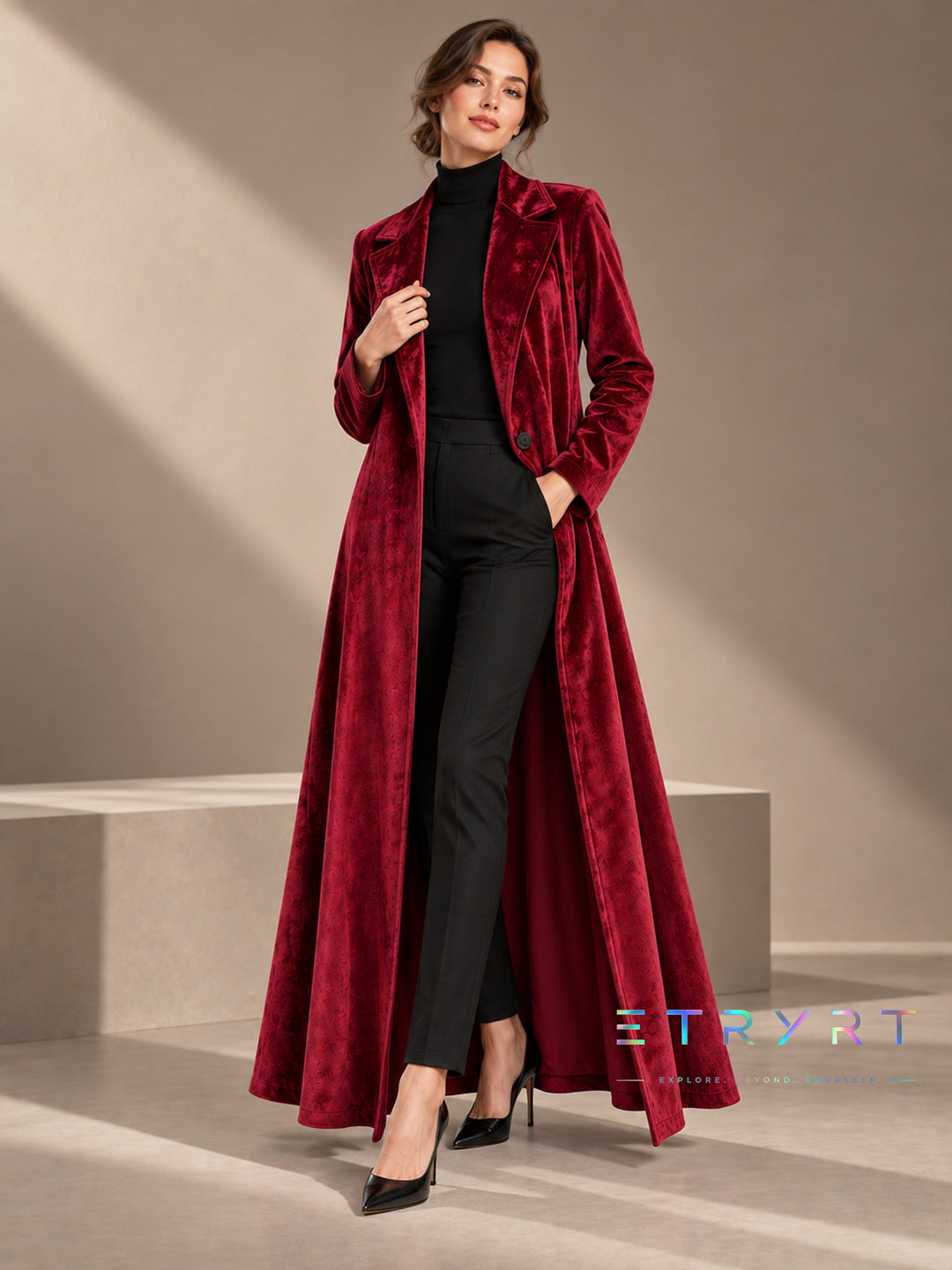 Beatrice | Samt Offene Maxi Jacke