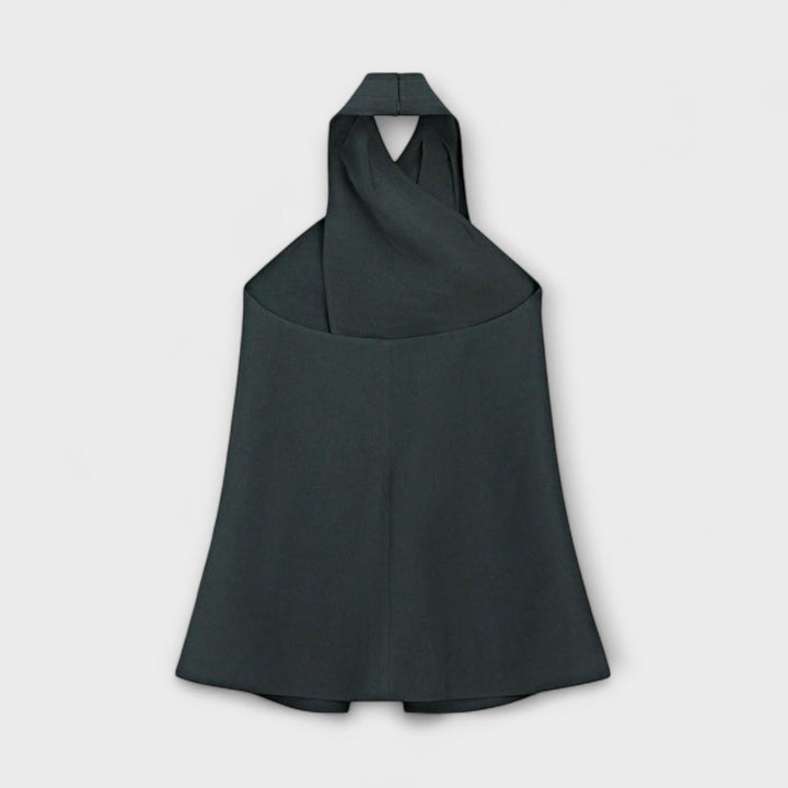 Hannah - Blauer Halter Neck Top mit Rückenausschnitt