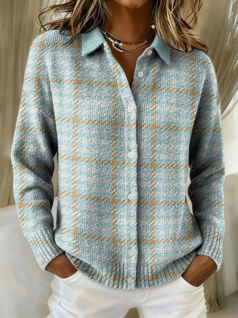 Sofía™ | Karierter Himmel Cardigan
