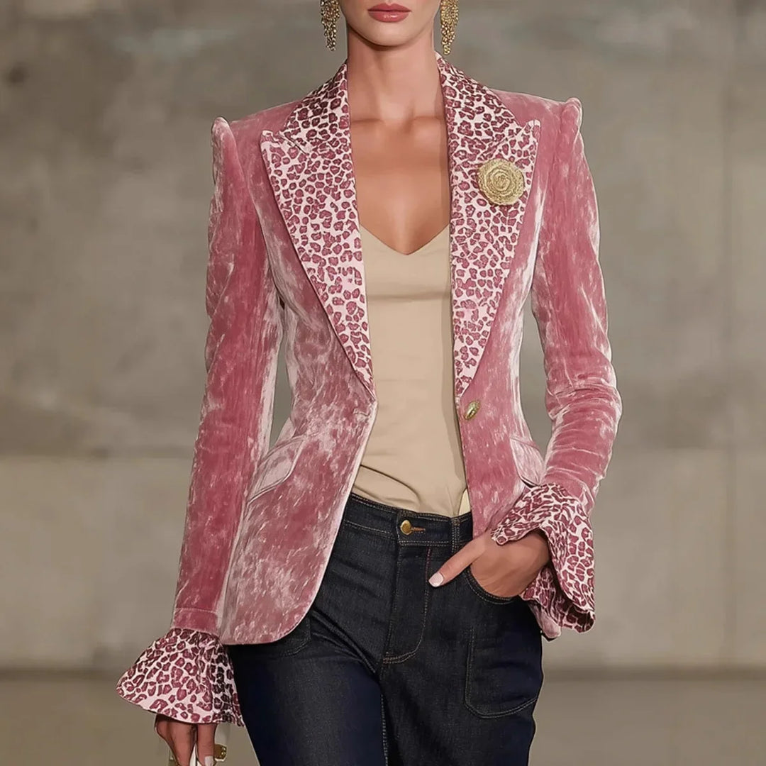 Perpetua | Samt-Leder-Blazer mit Leopardenkragen