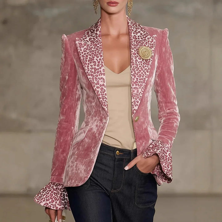 Perpetua | Samt-Leder-Blazer mit Leopardenkragen