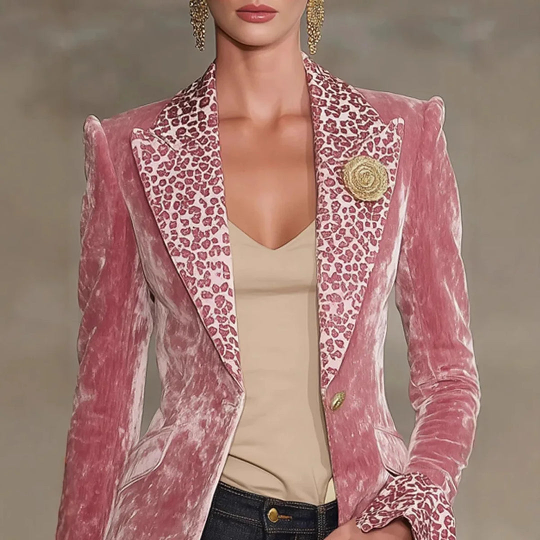 Perpetua | Samt-Leder-Blazer mit Leopardenkragen