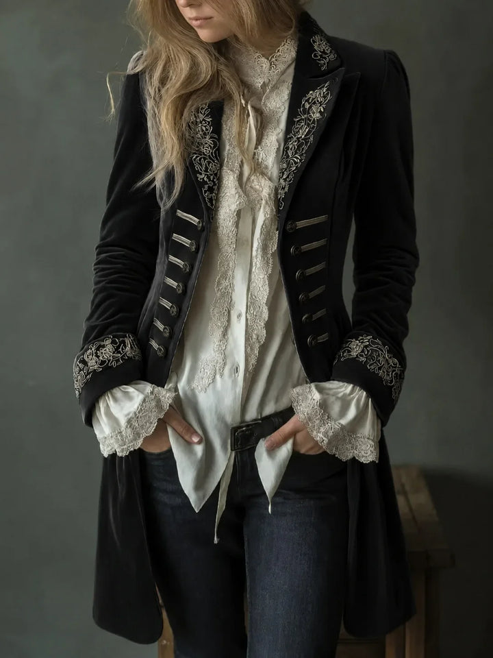 Philomena | Bestickte Samt-Langjacke