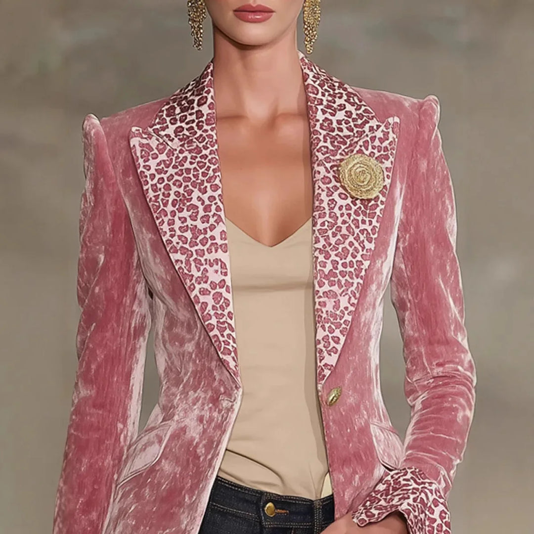Perpetua | Samt-Leder-Blazer mit Leopardenkragen