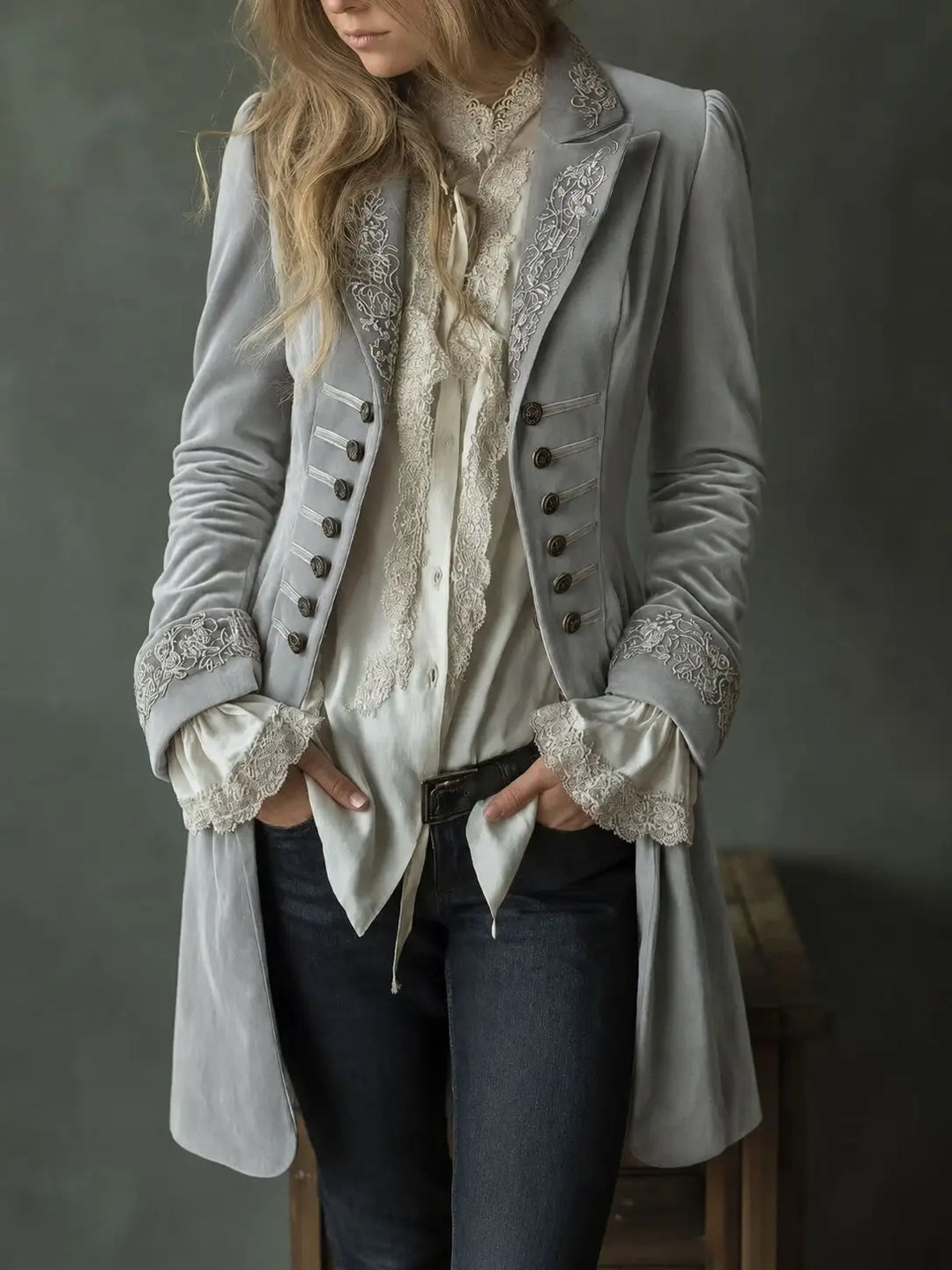 Philomena | Bestickte Samt-Langjacke