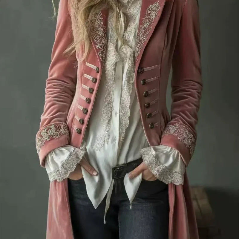 Philomena | Bestickte Samt-Langjacke