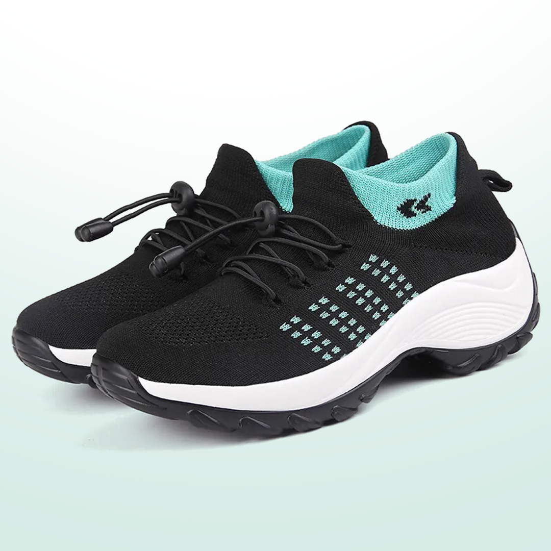 Linda – Orthopädische Schuhe aus gestricktem Stoff in Grün und Schwarz