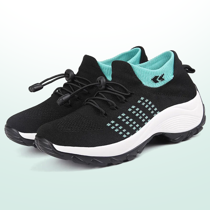 Linda – Orthopädische Schuhe aus gestricktem Stoff in Grün und Schwarz