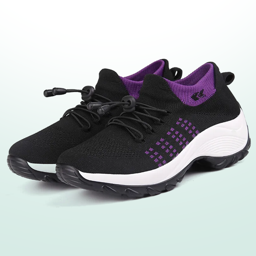 Ava – Orthopädische Schuhe aus gestricktem Stoff in Lila und Schwarz