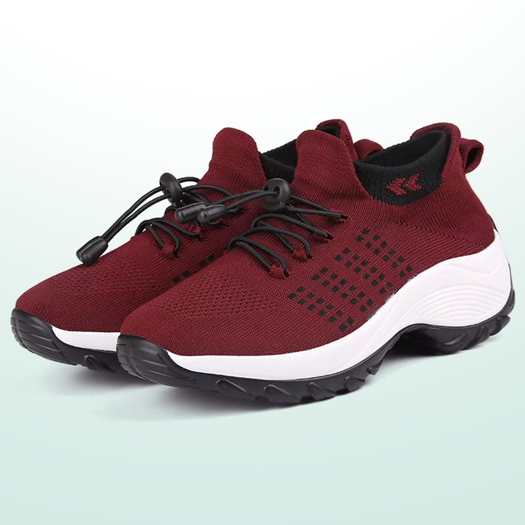 Juin – Orthopädische Schuhe aus gestricktem Stoff in Schwarz und Rot