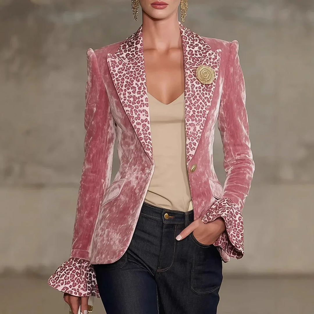 Perpetua | Samt-Leder-Blazer mit Leopardenkragen