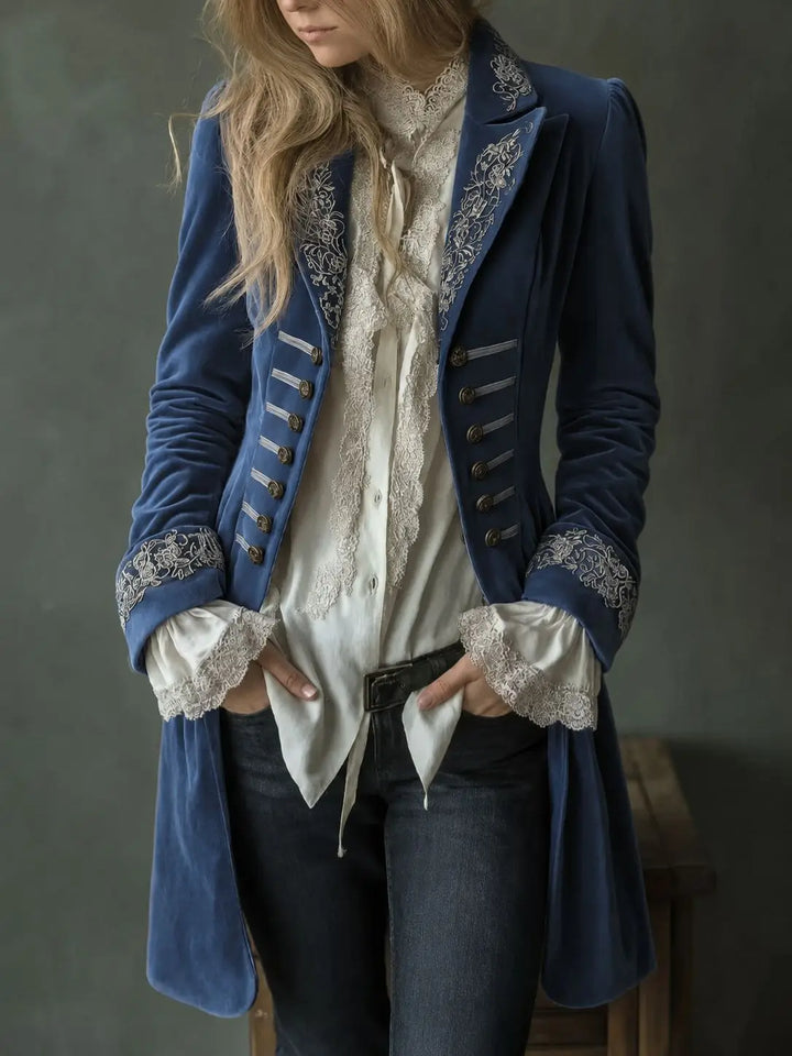 Philomena | Bestickte Samt-Langjacke