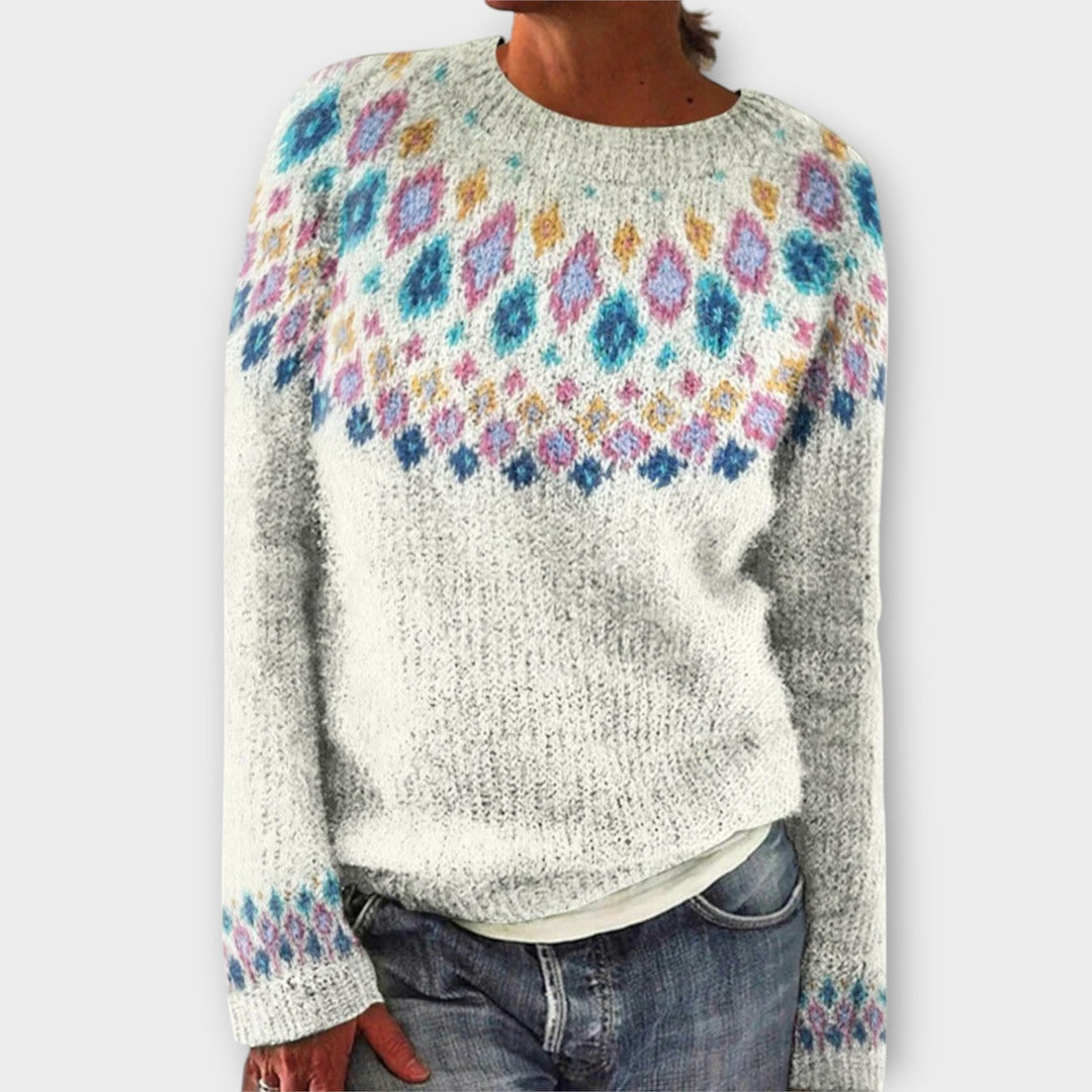 Anna - Petrolfarbener kuscheliger Pullover mit Norweger-Muster