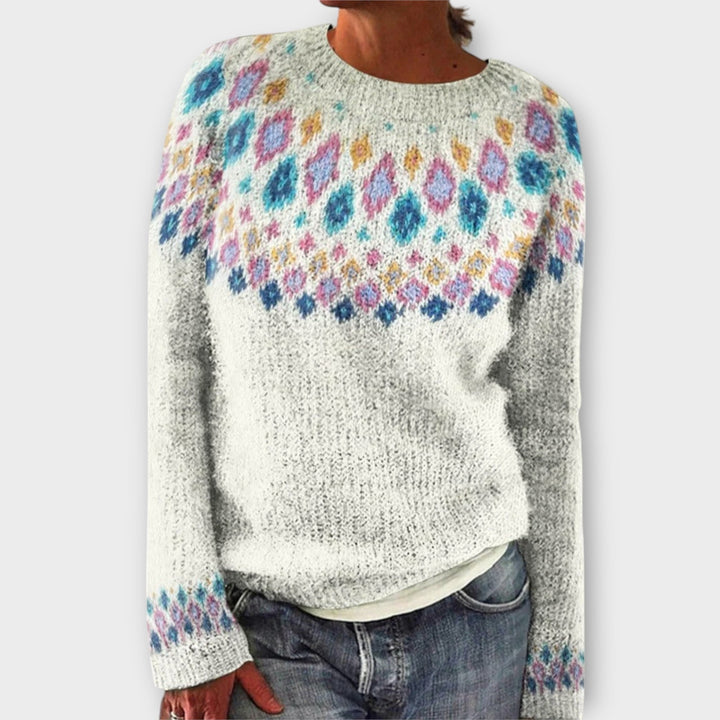 Anna - Petrolfarbener kuscheliger Pullover mit Norweger-Muster