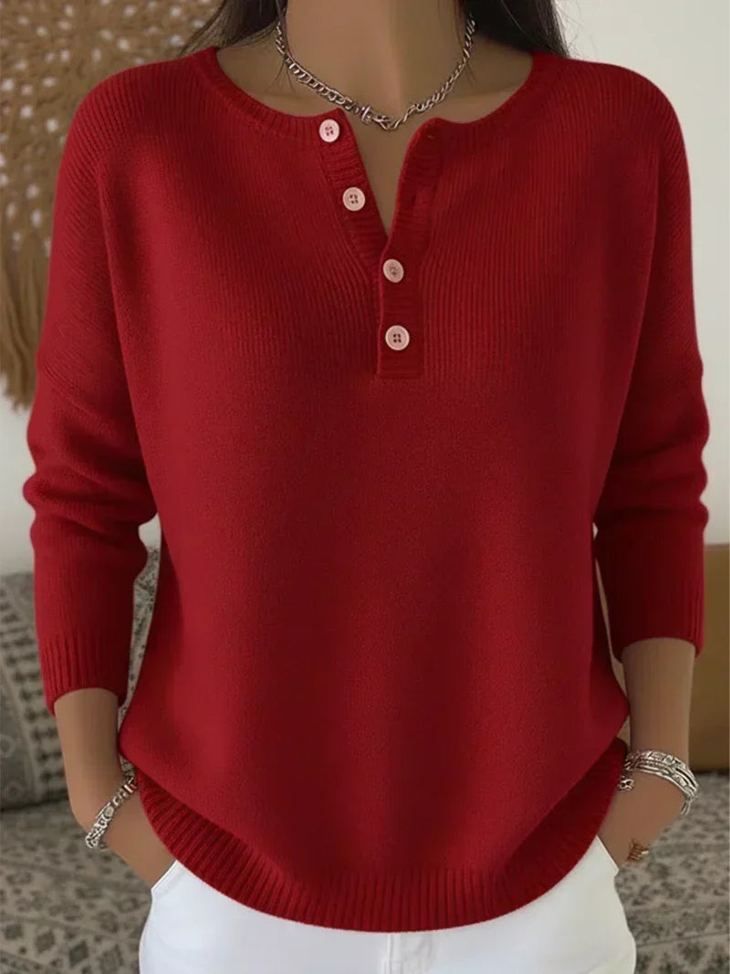 Helena™ | Strickpullover mit Knöpfen im Henley-Stil