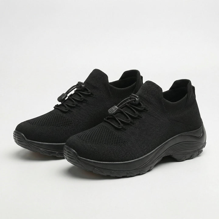 Linda – Orthopädische Schuhe aus gestricktem Stoff in Grün und Schwarz