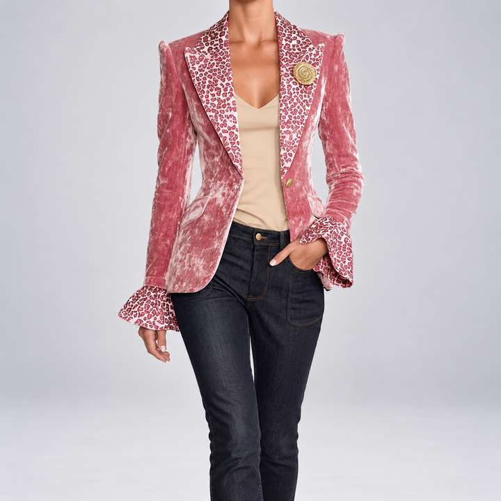 Perpetua | Samt-Leder-Blazer mit Leopardenkragen