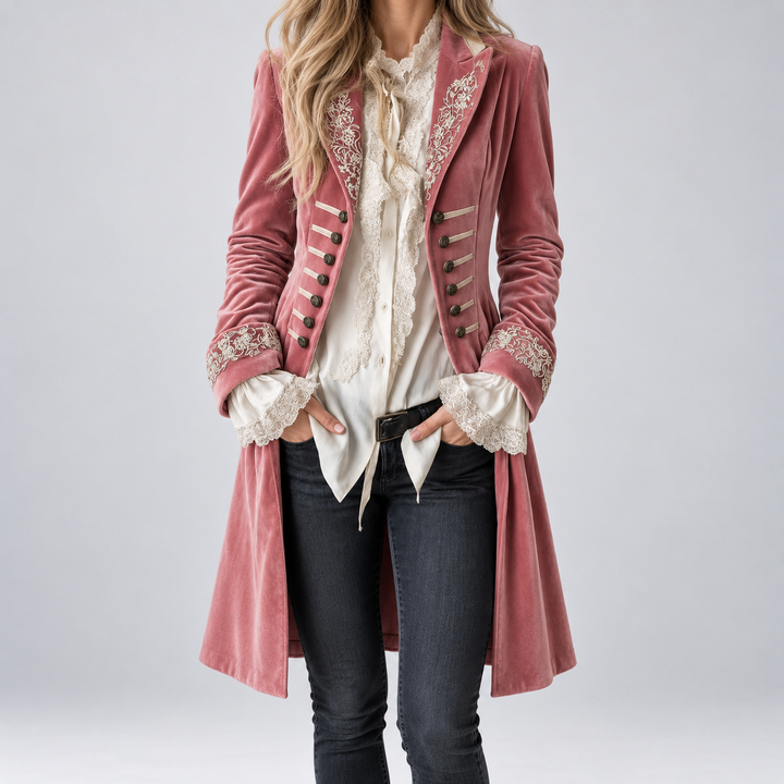 Philomena | Bestickte Samt-Langjacke