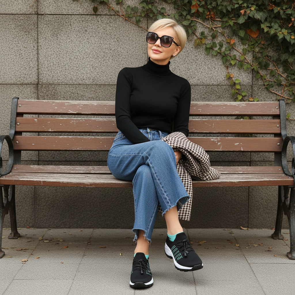 Linda – Orthopädische Schuhe aus gestricktem Stoff in Grün und Schwarz