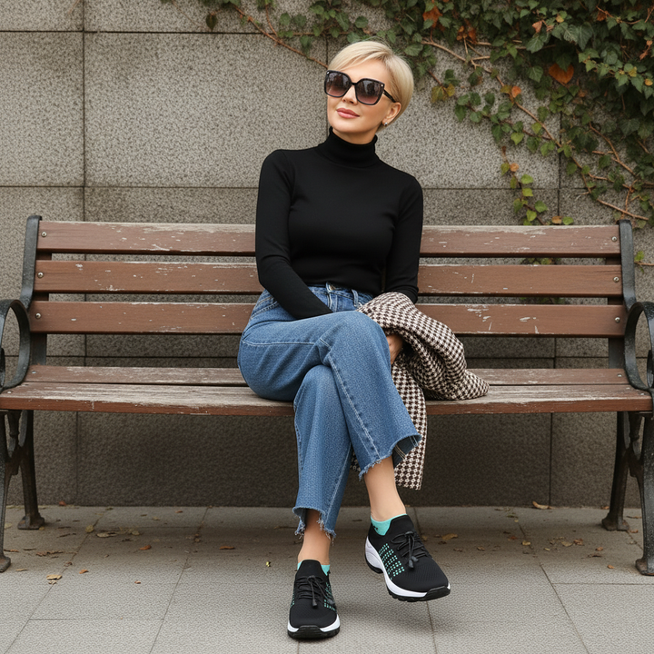 Linda – Orthopädische Schuhe aus gestricktem Stoff in Grün und Schwarz