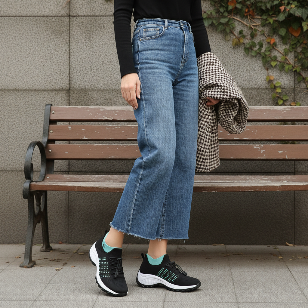 Linda – Orthopädische Schuhe aus gestricktem Stoff in Grün und Schwarz