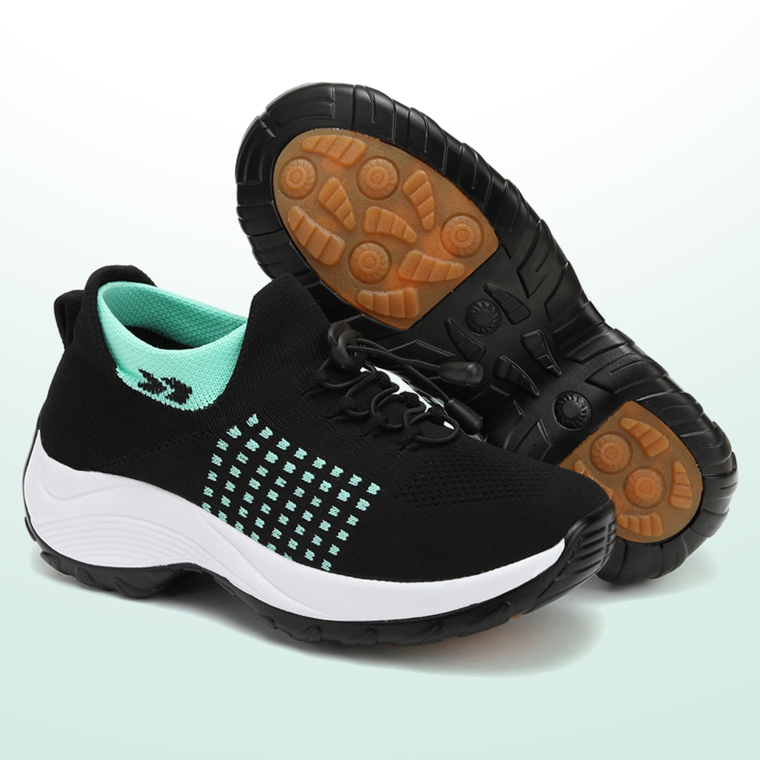 Linda – Orthopädische Schuhe aus gestricktem Stoff in Grün und Schwarz