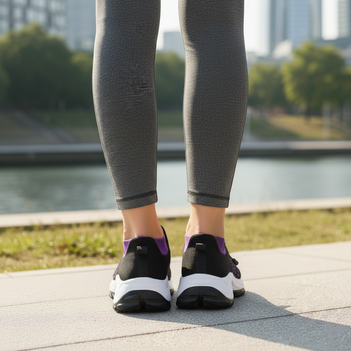 Ava – Orthopädische Schuhe aus gestricktem Stoff in Lila und Schwarz