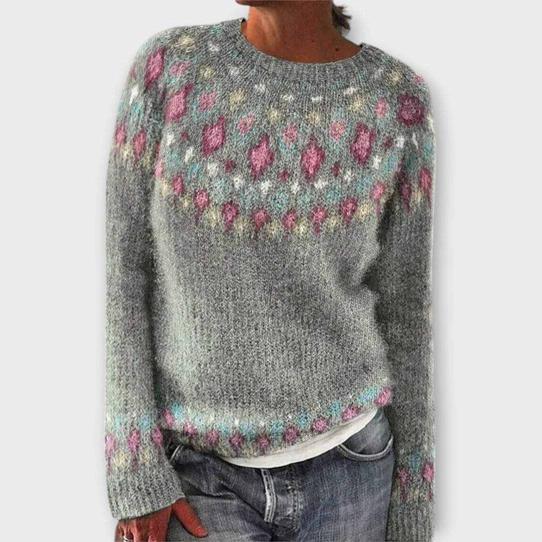 Anna - Petrolfarbener kuscheliger Pullover mit Norweger-Muster