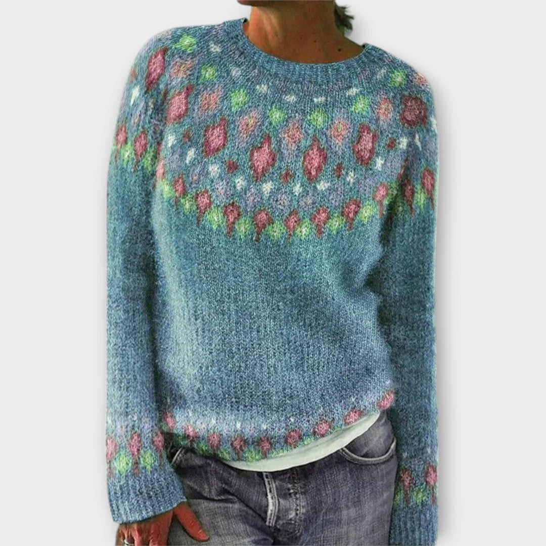 Anna - Petrolfarbener kuscheliger Pullover mit Norweger-Muster