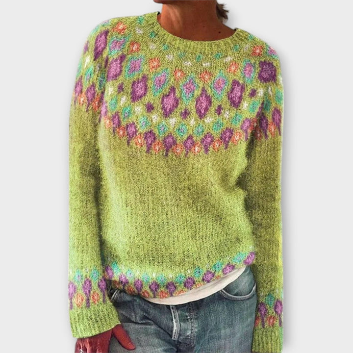 Anna - Petrolfarbener kuscheliger Pullover mit Norweger-Muster