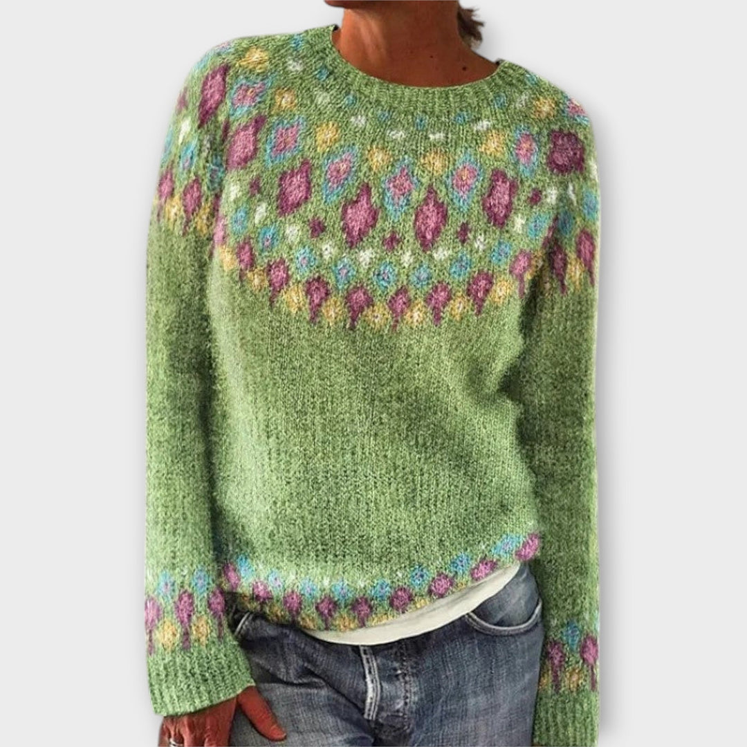 Anna - Petrolfarbener kuscheliger Pullover mit Norweger-Muster