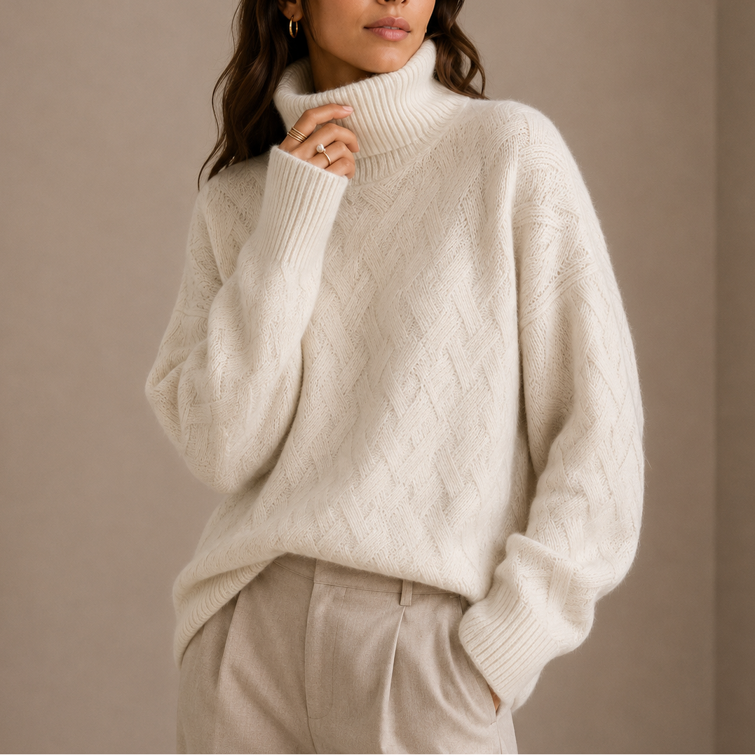 Selene | Strukturstrick-Pullover mit hohem Kragen