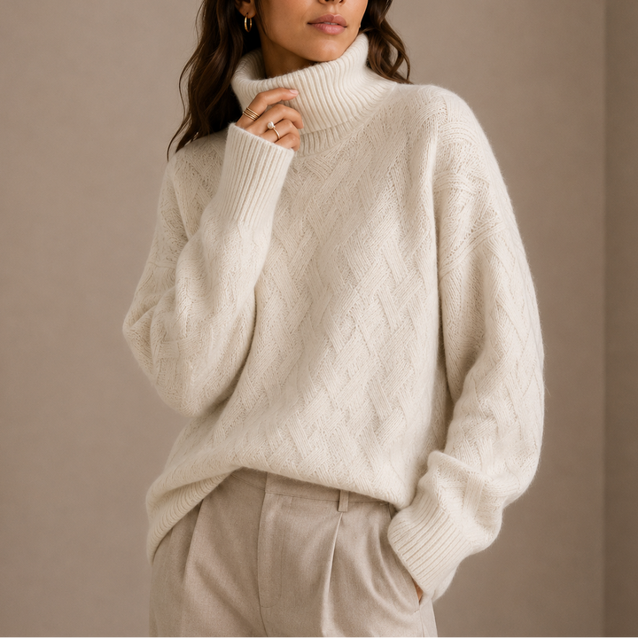 Selene | Strukturstrick-Pullover mit hohem Kragen