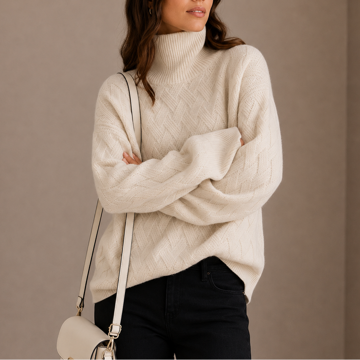 Selene | Strukturstrick-Pullover mit hohem Kragen