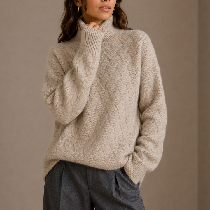 Selene | Strukturstrick-Pullover mit hohem Kragen